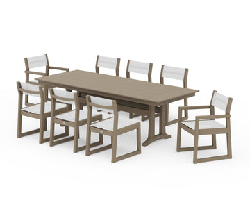 EDGE Sling 9-Piece Farmhouse Trestle Dining Set
