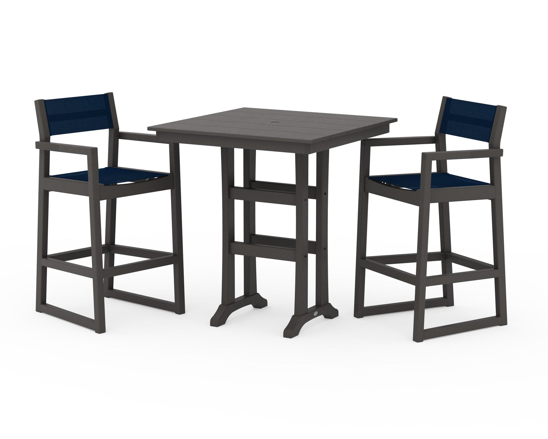 EDGE Sling Arm Chair 3-Piece Farmhouse Bar Set with Trestle Legs