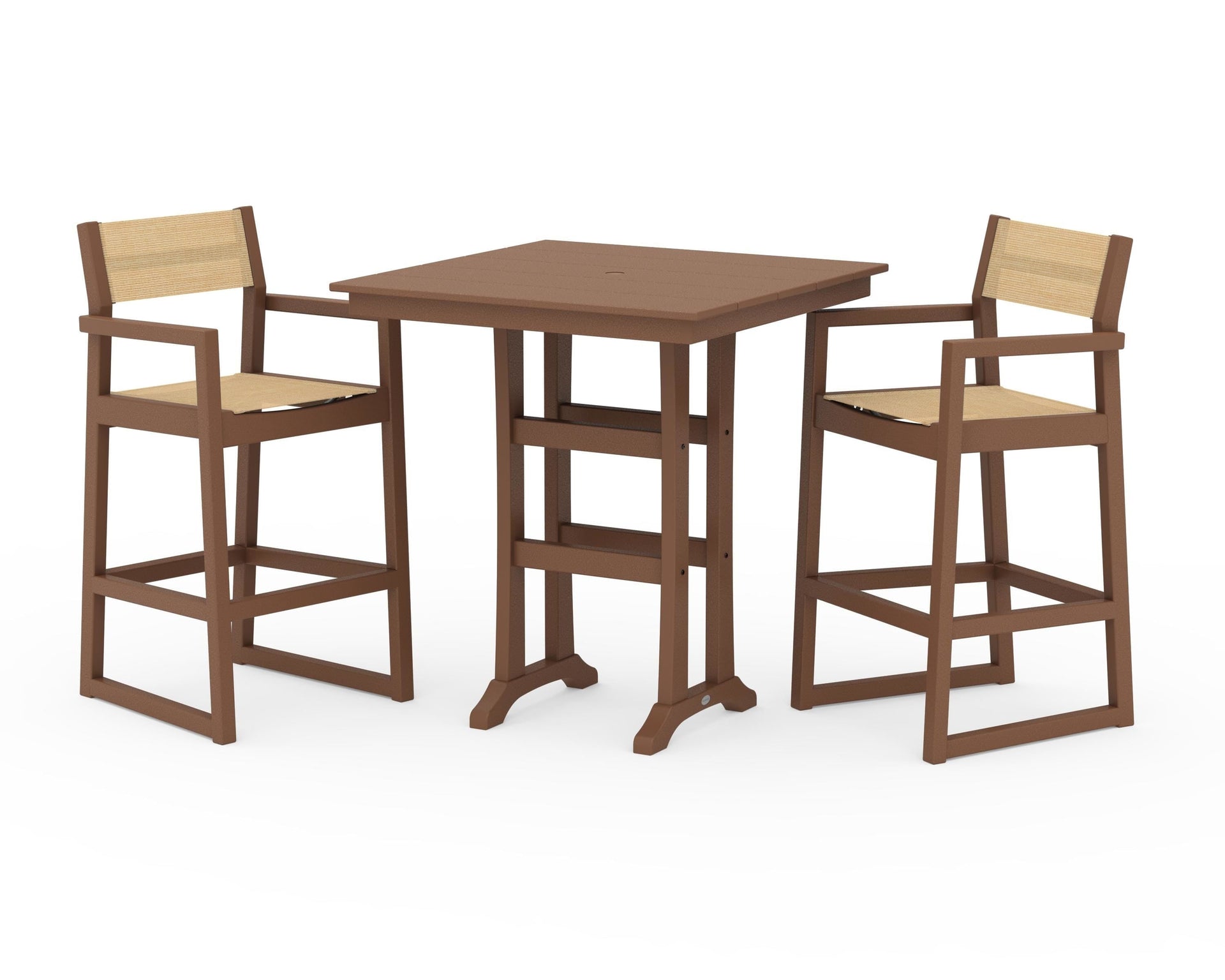 EDGE Sling Arm Chair 3-Piece Farmhouse Bar Set with Trestle Legs