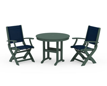 Coastal Folding Chair 3-Piece Round Dining Set