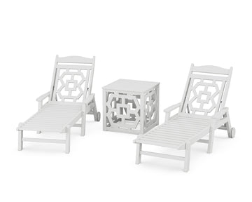 Chinoiserie 3-Piece Chaise Set with Umbrella Stand Accent Table