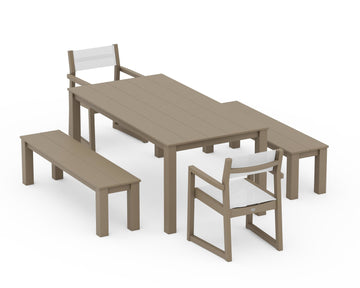 EDGE Sling Arm Chair 5-Piece Parsons Dining Set with Benches