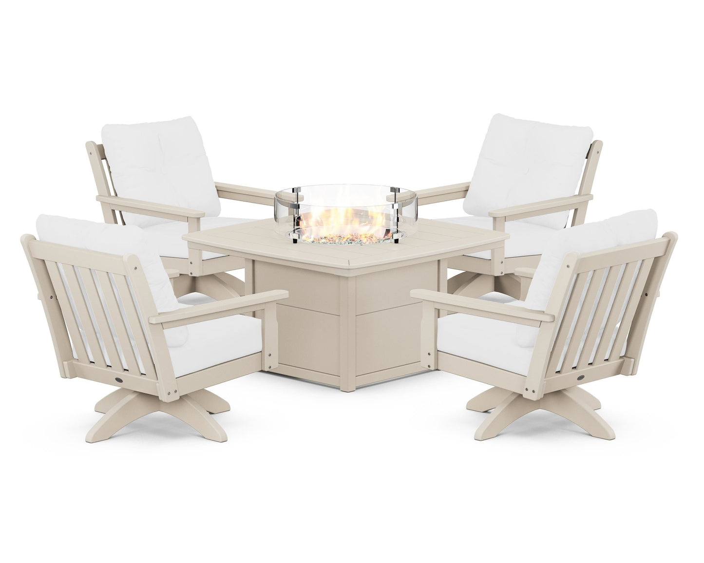 Vineyard 5-Piece Deep Seating Swivel Conversation Set with Fire Pit Table