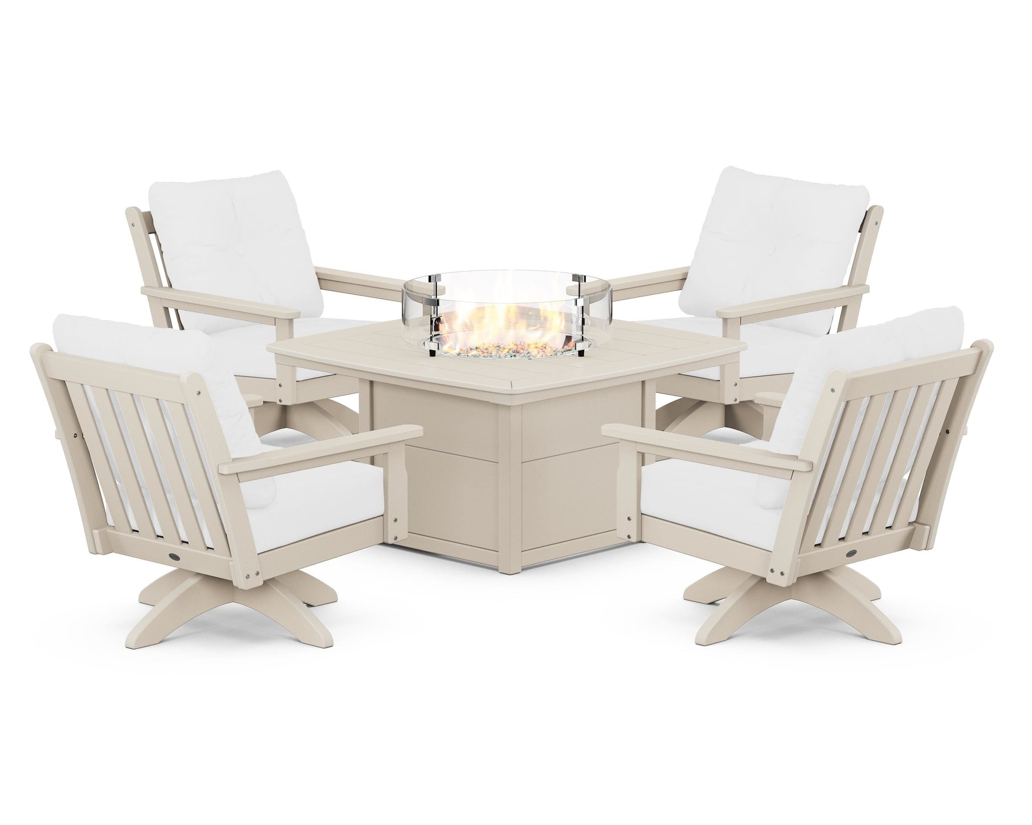 Vineyard 5-Piece Deep Seating Swivel Conversation Set with Fire Pit Table