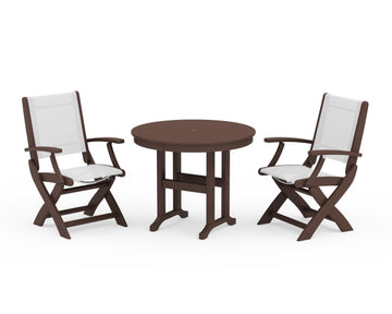 Coastal Folding Chair 3-Piece Round Dining Set