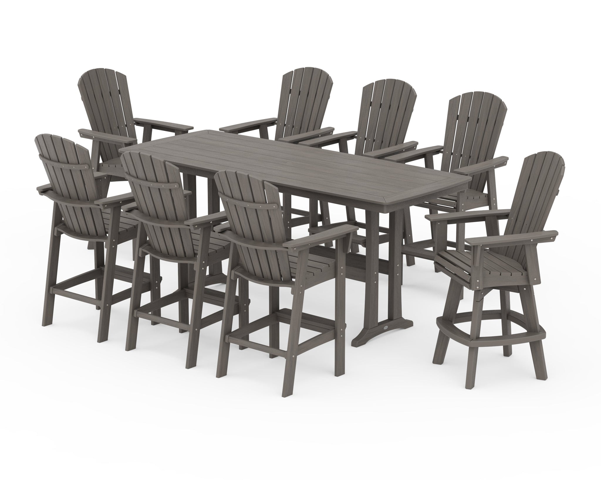 Nautical Curveback Adirondack Swivel 9-Piece Bar Set with Trestle Legs