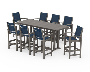 Coastal 9-Piece Farmhouse Bar Set with Trestle Legs