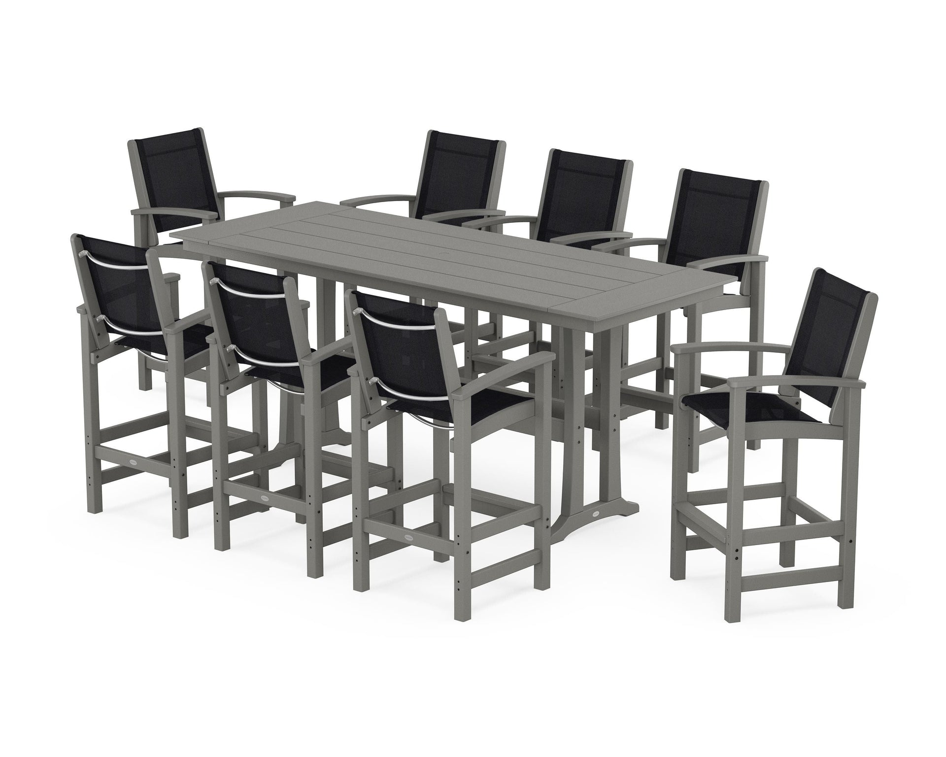 Coastal 9-Piece Farmhouse Bar Set with Trestle Legs