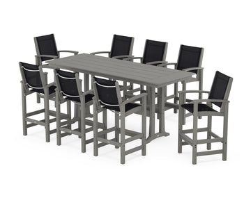 Coastal 9-Piece Farmhouse Bar Set with Trestle Legs