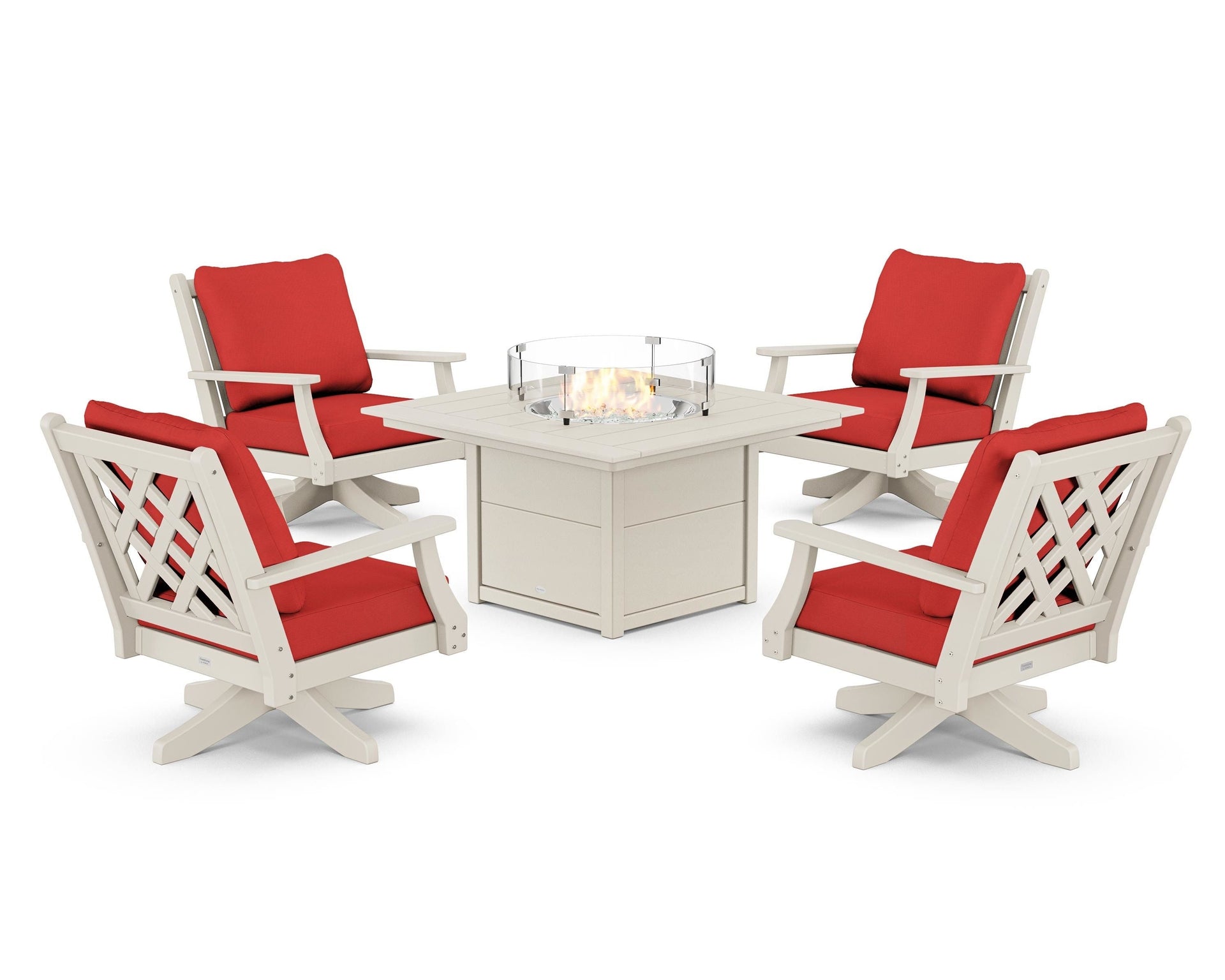 Wovendale 5-Piece Deep Seating Swivel Conversation Set with Fire Pit Table
