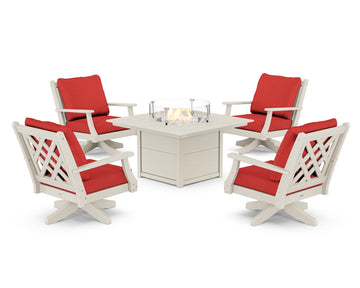 Wovendale 5-Piece Deep Seating Swivel Conversation Set with Fire Pit Table