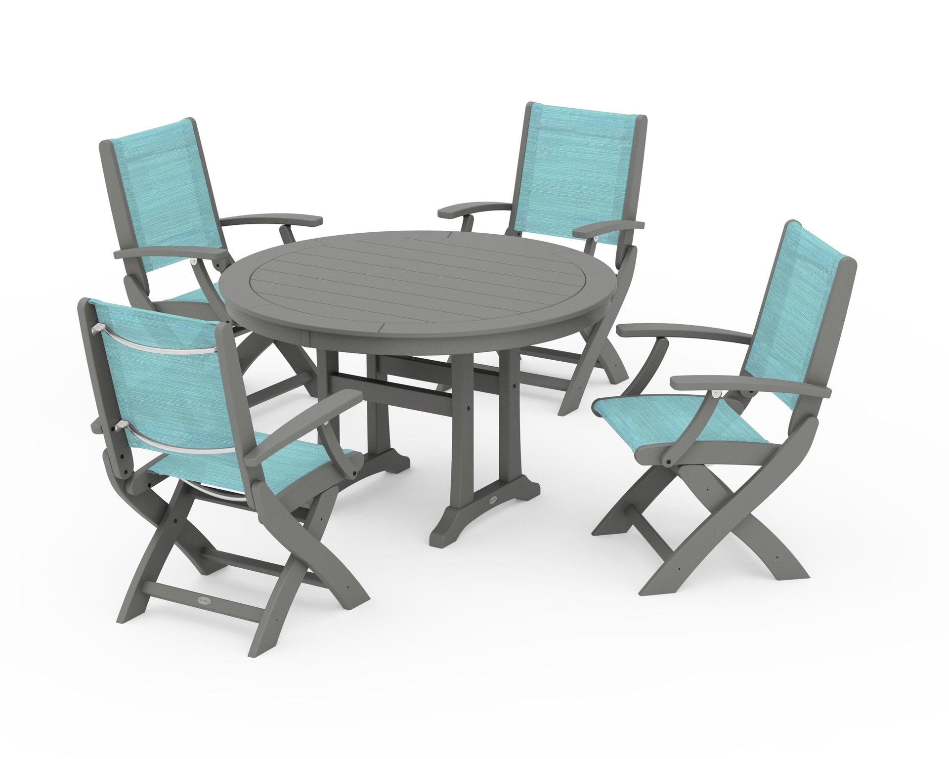 Coastal Folding Chair 5-Piece Round Dining Set with Trestle Legs