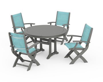 Coastal Folding Chair 5-Piece Round Dining Set with Trestle Legs