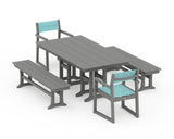 EDGE Sling Arm Chair 5-Piece Farmhouse Dining Set with Benches