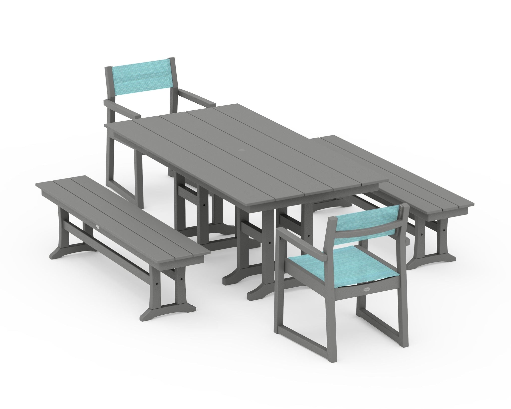 EDGE Sling Arm Chair 5-Piece Farmhouse Dining Set with Benches