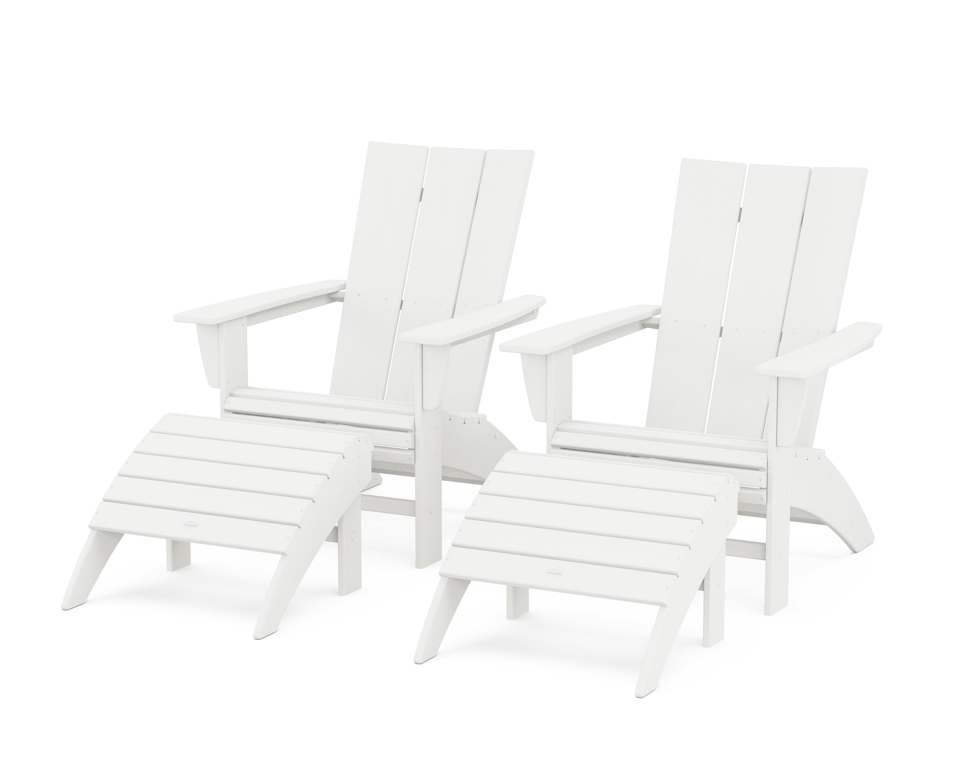 Modern Curveback Adirondack Chair 4-Piece Set with Ottomans