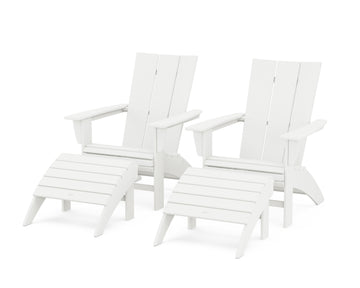 Modern Curveback Adirondack Chair 4-Piece Set with Ottomans