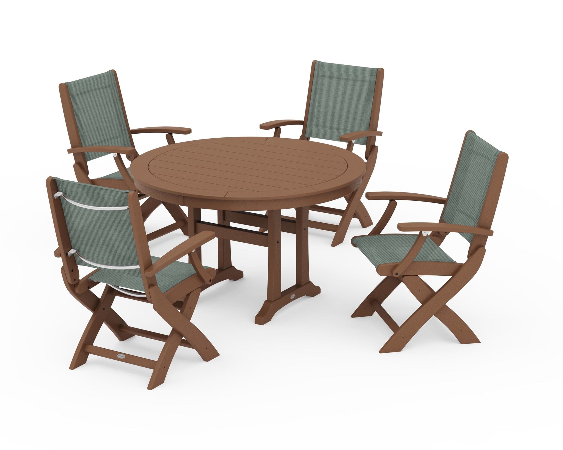 Coastal Folding Chair 5-Piece Round Dining Set with Trestle Legs