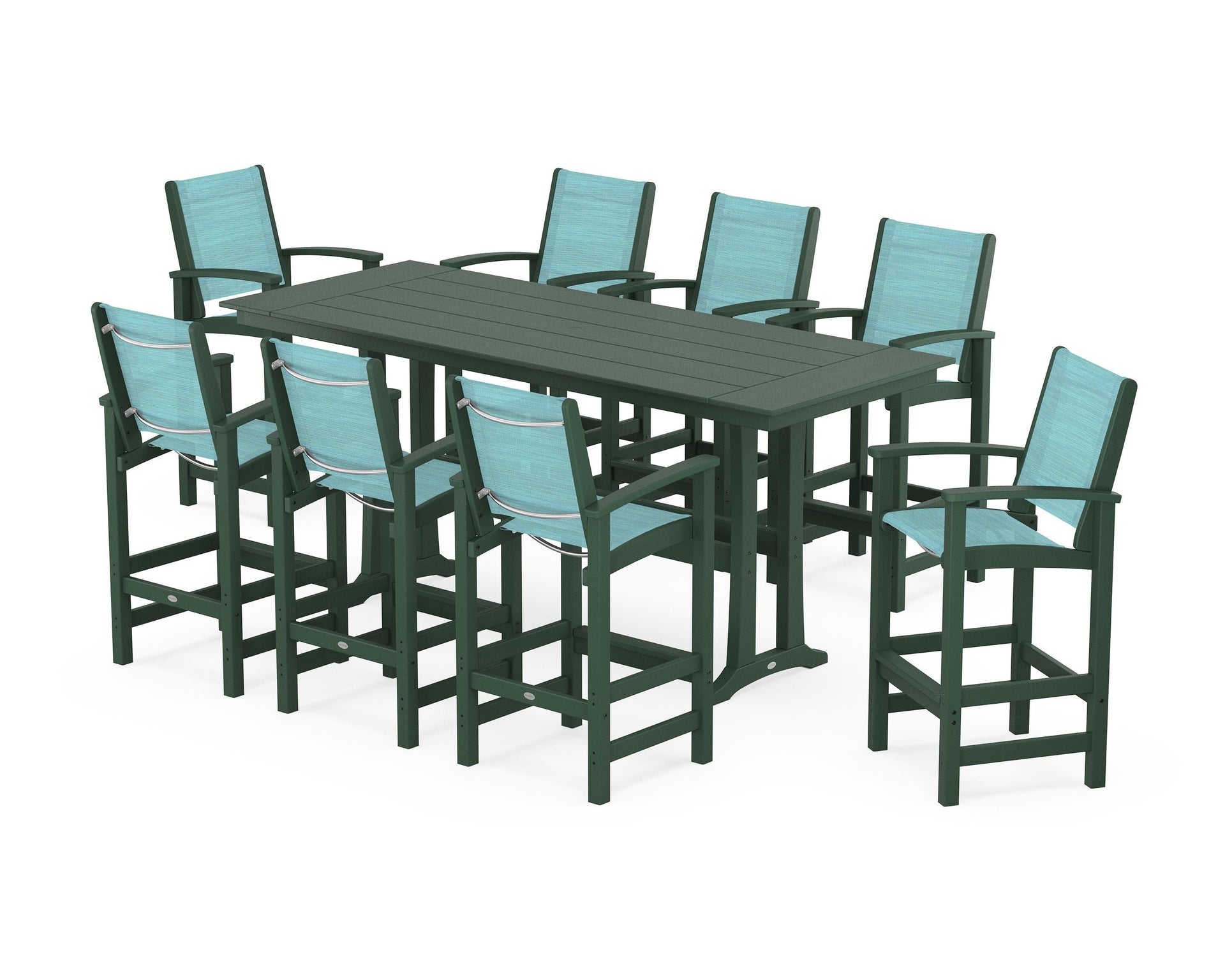 Coastal 9-Piece Farmhouse Bar Set with Trestle Legs