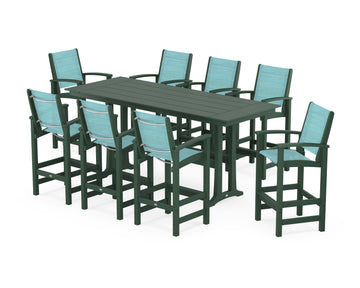 Coastal 9-Piece Farmhouse Bar Set with Trestle Legs