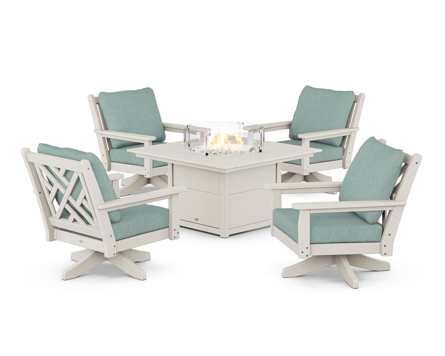 Chippendale 5-Piece Deep Seating Swivel Conversation Set with Fire Pit Table
