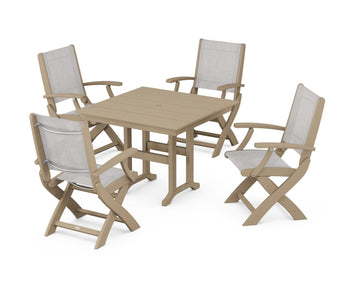 Coastal Folding Chair 5-Piece Farmhouse Dining Set