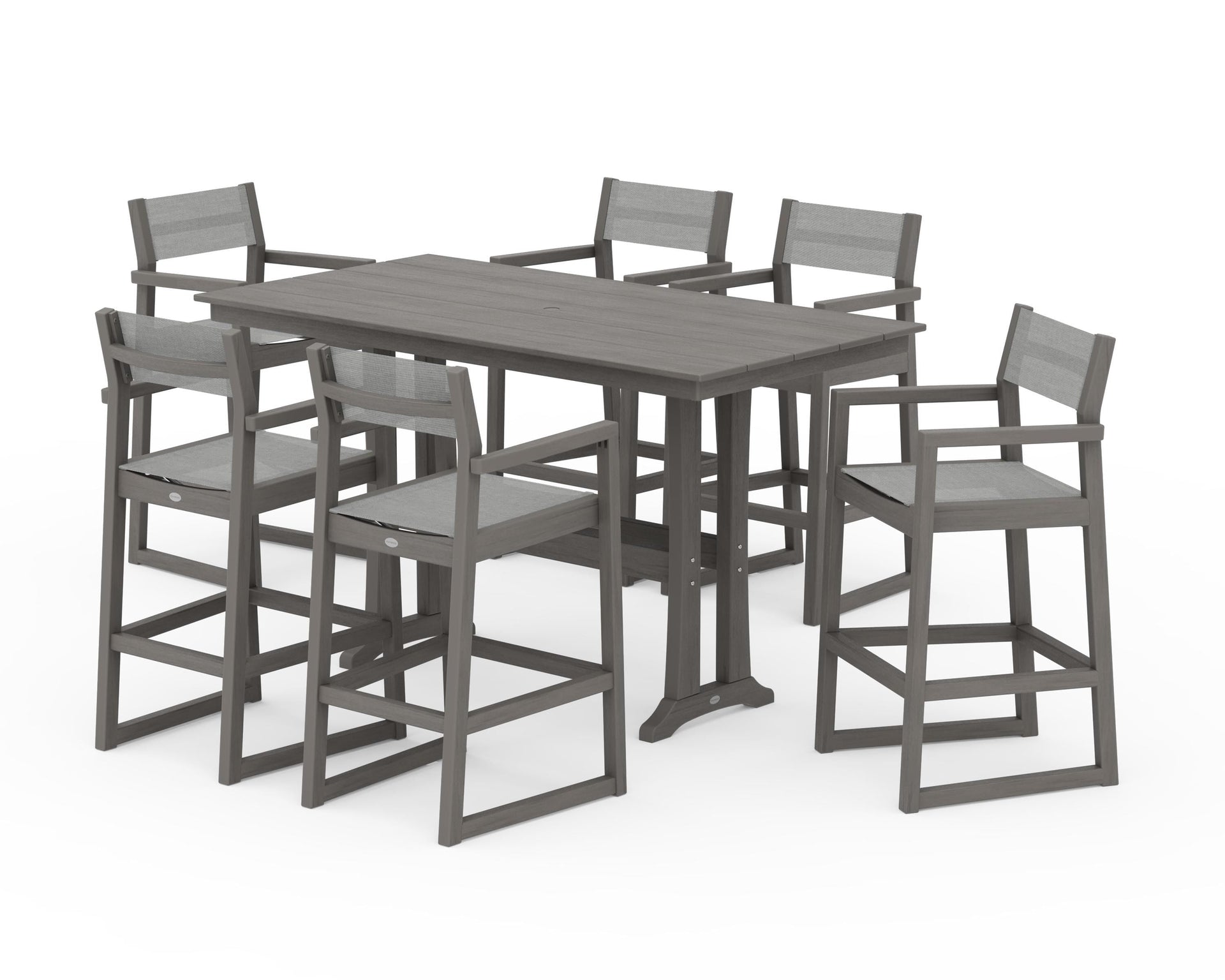 EDGE Sling Arm Chair 7-Piece Farmhouse Bar Set with Trestle Legs