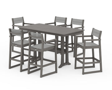 EDGE Sling Arm Chair 7-Piece Farmhouse Bar Set with Trestle Legs