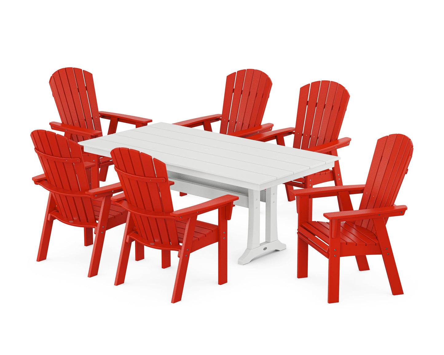 Nautical Curveback Adirondack 7-Piece Farmhouse Dining Set with Trestle Legs