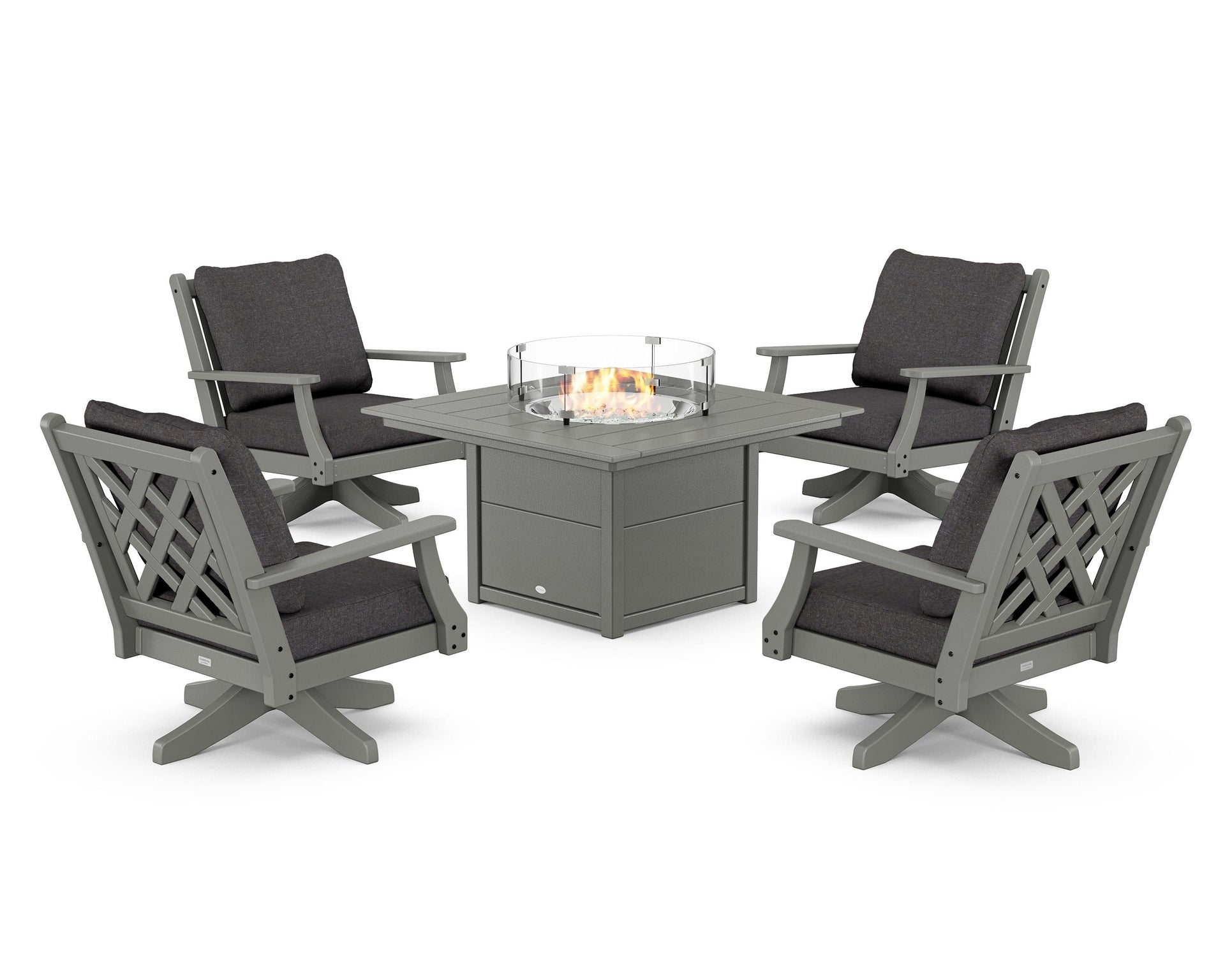 Wovendale 5-Piece Deep Seating Swivel Conversation Set with Fire Pit Table