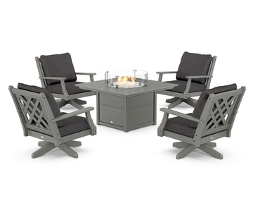 Wovendale 5-Piece Deep Seating Swivel Conversation Set with Fire Pit Table