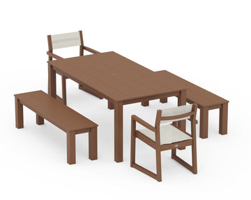 EDGE Sling Arm Chair 5-Piece Parsons Dining Set with Benches