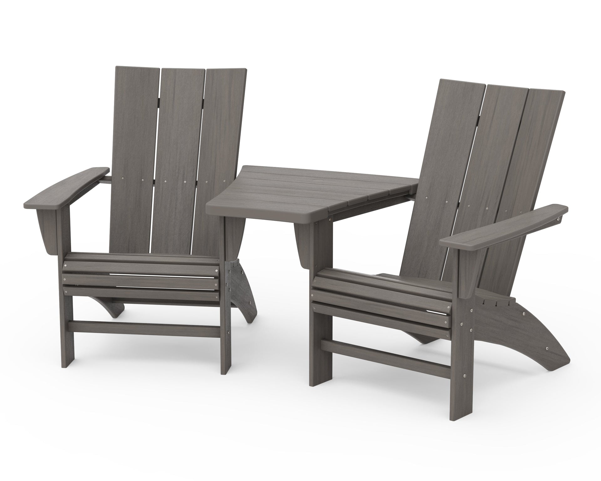 Modern 3-Piece Curveback Adirondack Set with Angled Connecting Table