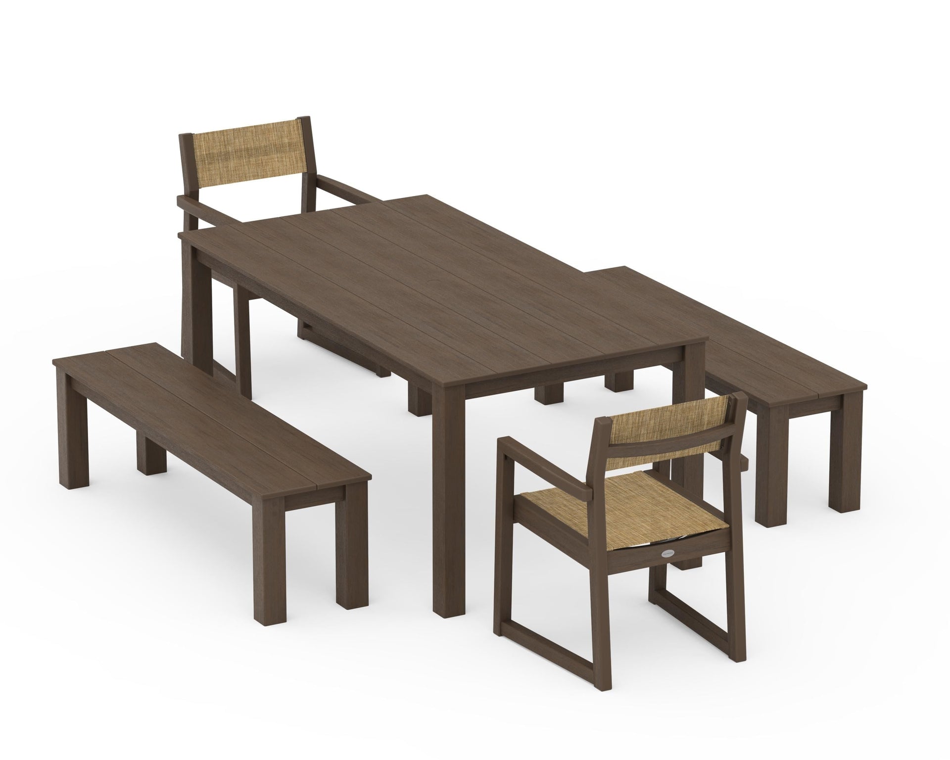 EDGE Sling Arm Chair 5-Piece Parsons Dining Set with Benches