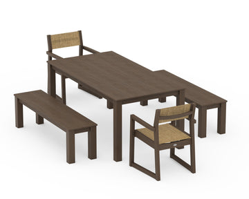 EDGE Sling Arm Chair 5-Piece Parsons Dining Set with Benches