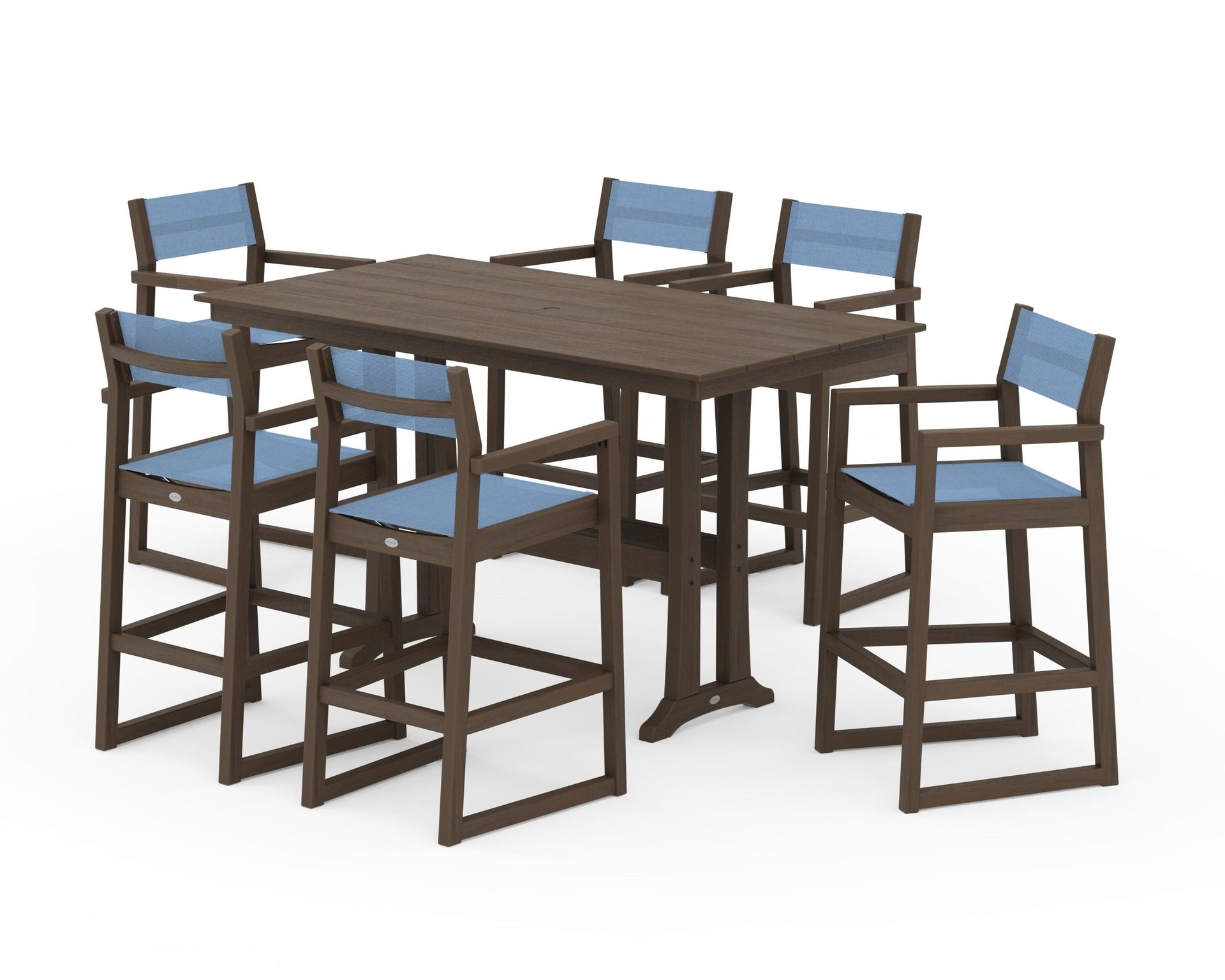 EDGE Sling Arm Chair 7-Piece Farmhouse Bar Set with Trestle Legs