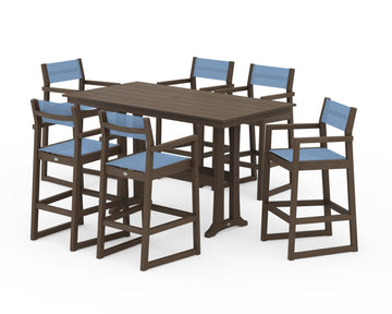 EDGE Sling Arm Chair 7-Piece Farmhouse Bar Set with Trestle Legs