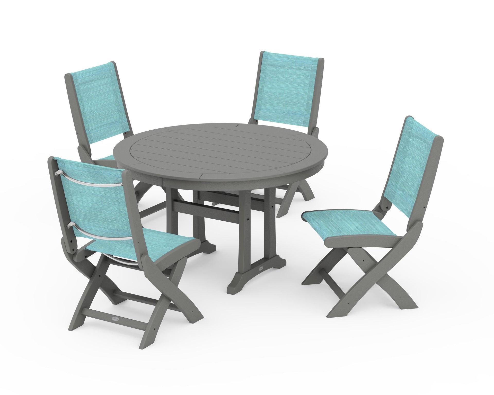 Coastal Folding Side Chair 5-Piece Round Dining Set With Trestle Legs