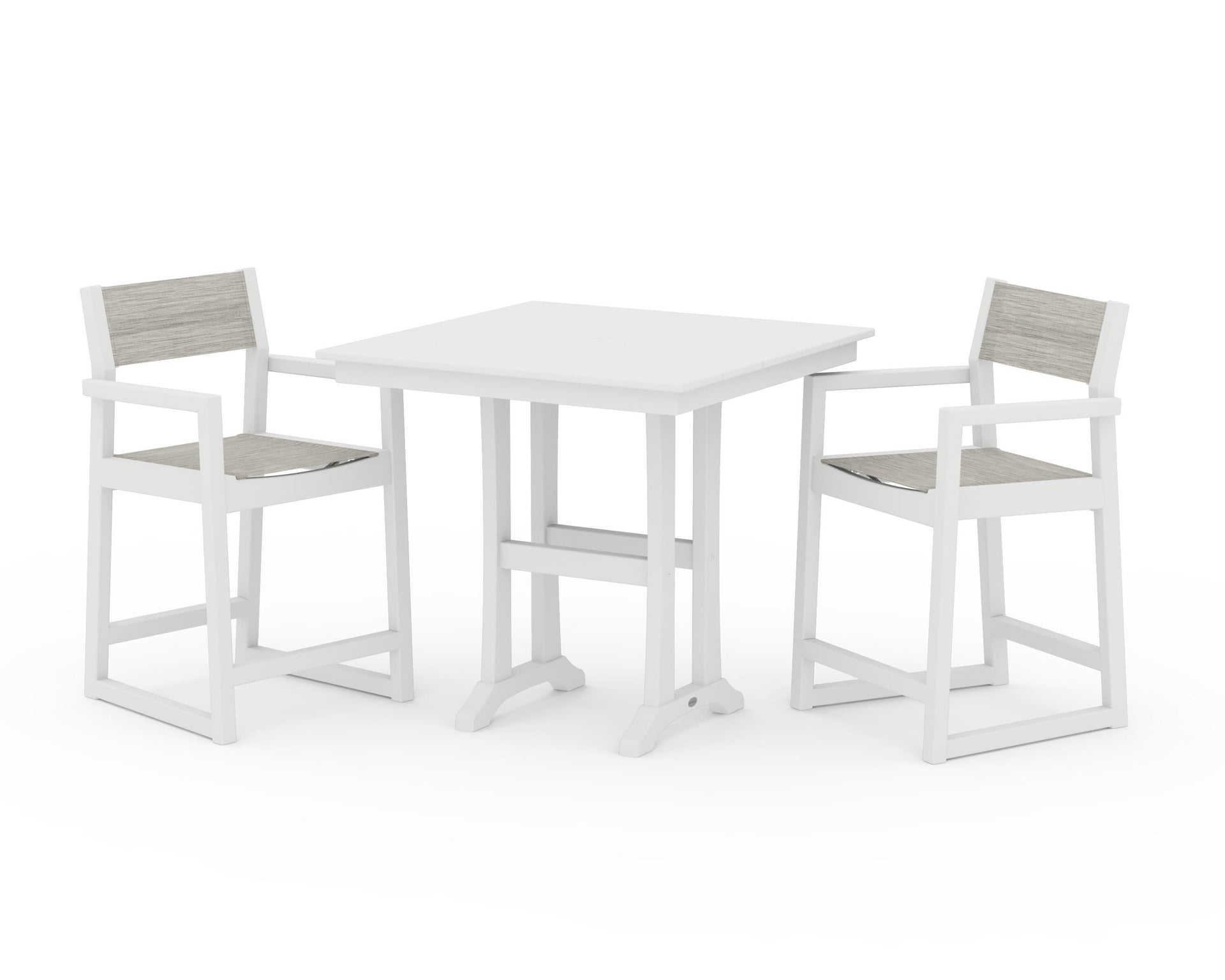 EDGE Sling Arm Chair 3-Piece Farmhouse Counter Set with Trestle Legs
