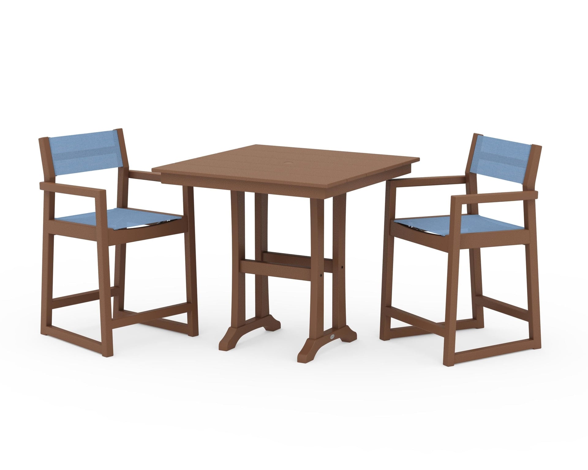 EDGE Sling Arm Chair 3-Piece Farmhouse Counter Set with Trestle Legs