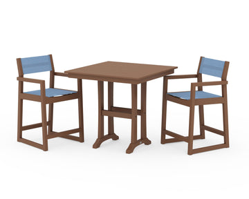 EDGE Sling Arm Chair 3-Piece Farmhouse Counter Set with Trestle Legs
