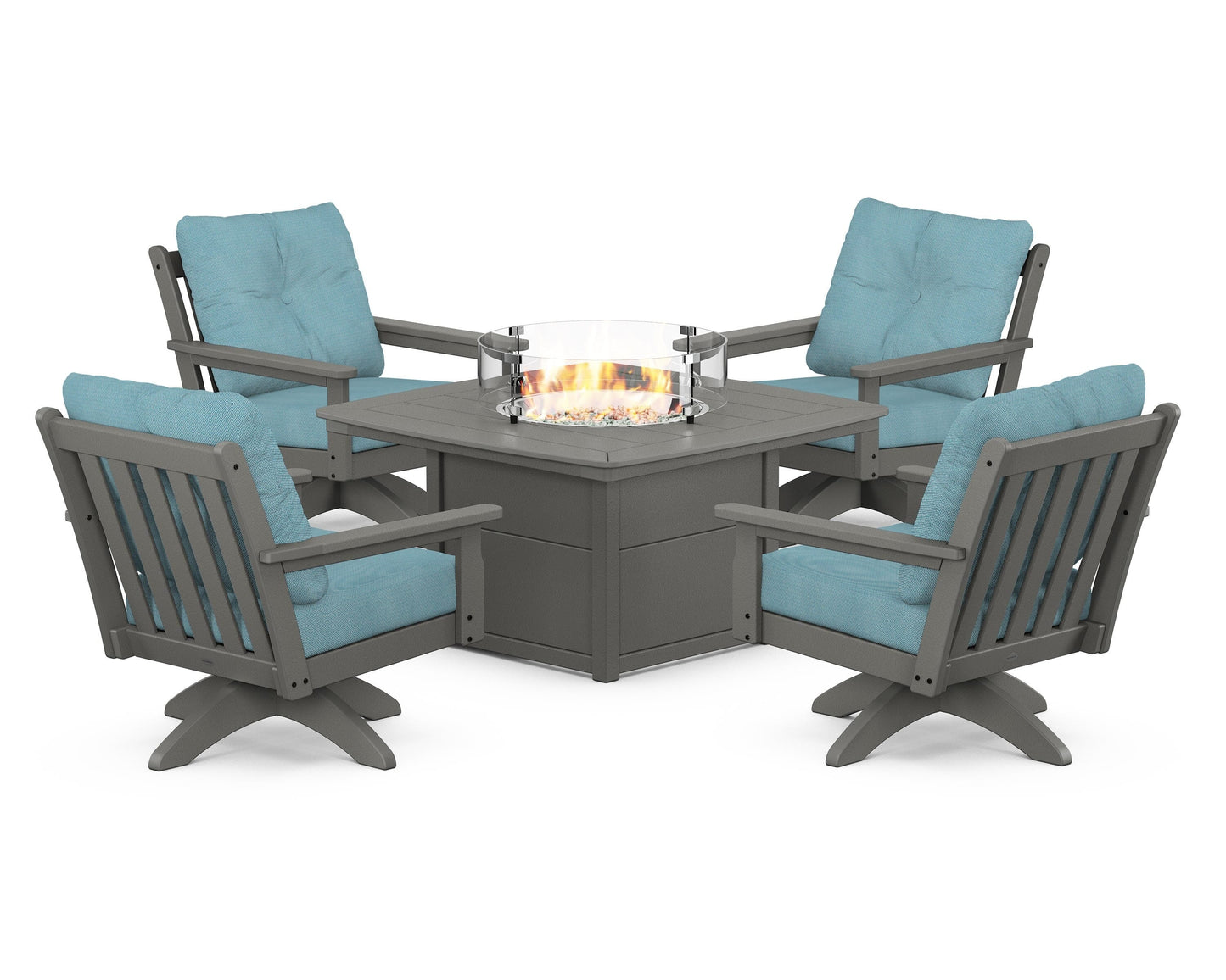 Vineyard 5-Piece Deep Seating Swivel Conversation Set with Fire Pit Table