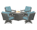 Vineyard 5-Piece Deep Seating Swivel Conversation Set with Fire Pit Table