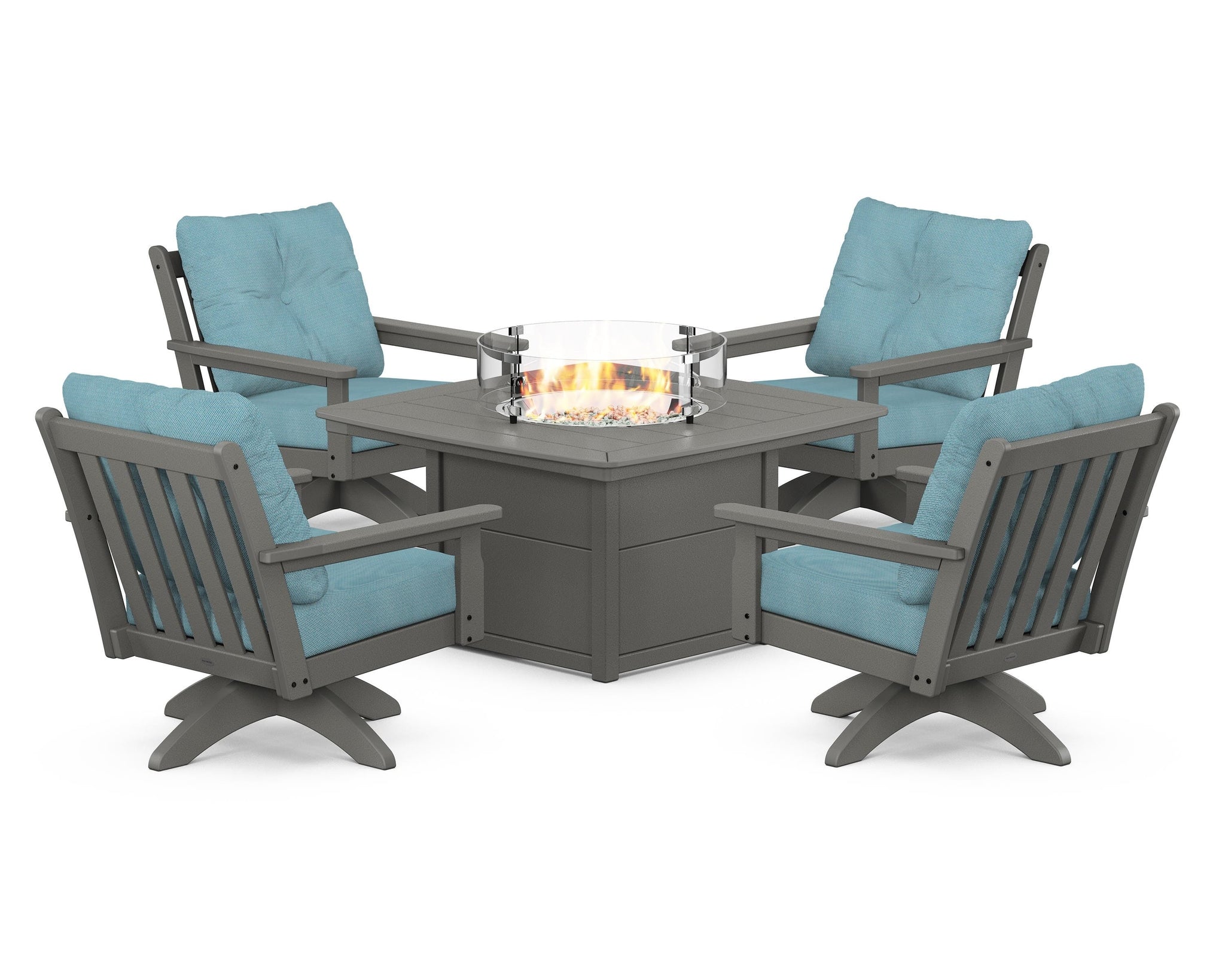 Vineyard 5-Piece Deep Seating Swivel Conversation Set with Fire Pit Table