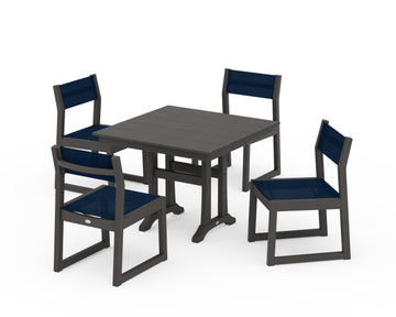 EDGE Sling 5-Piece Farmhouse Trestle Side Chair Dining Set