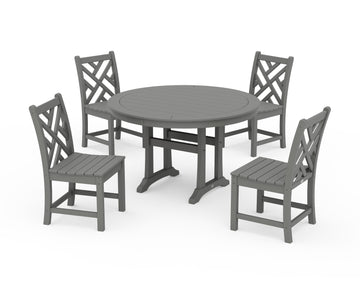 Chippendale Side Chair 5-Piece Round Dining Set With Trestle Legs