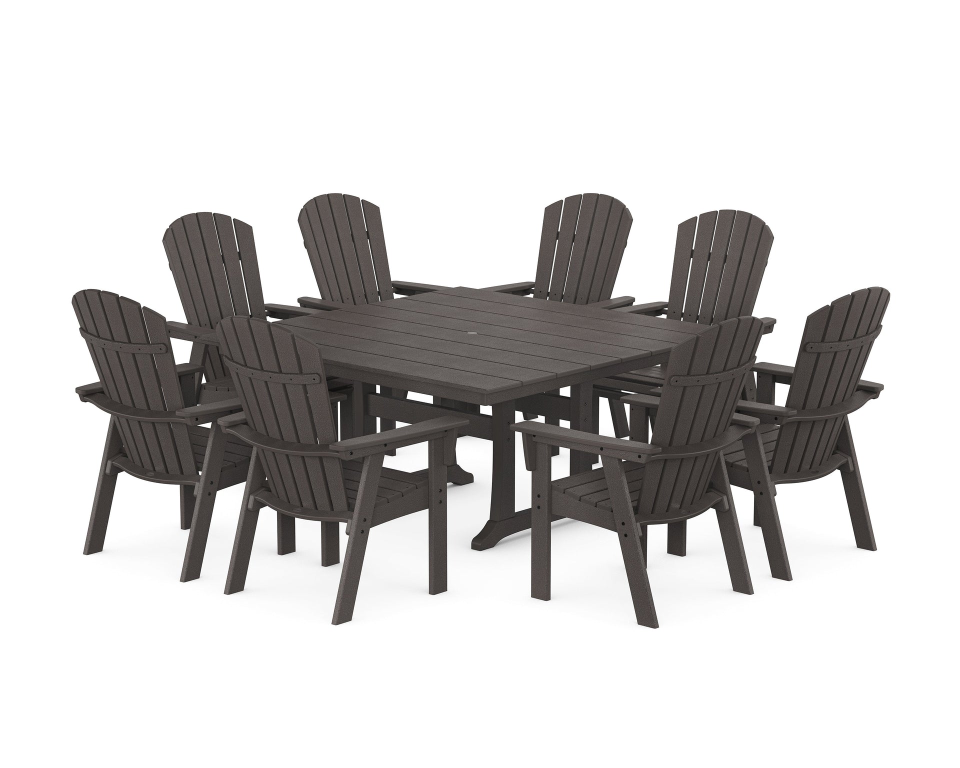 Nautical Curveback Adirondack 9-Piece Square Dining Set with Trestle Legs