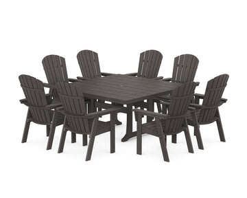 Nautical Curveback Adirondack 9-Piece Square Dining Set with Trestle Legs