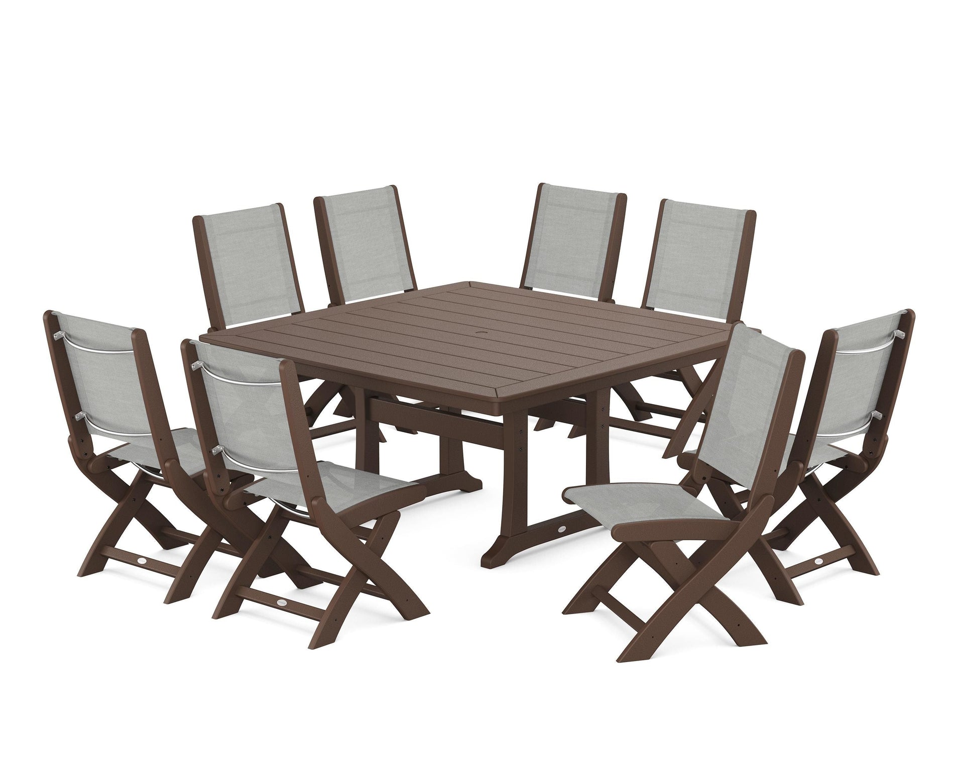 Coastal Folding Side Chair 9-Piece Dining Set with Trestle Legs