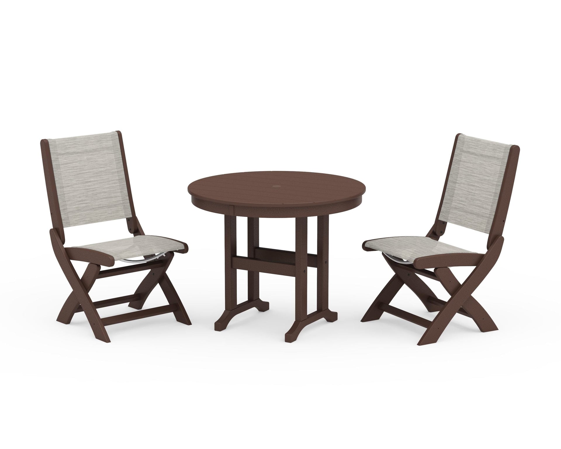 Coastal Folding Side Chair 3-Piece Round Dining Set
